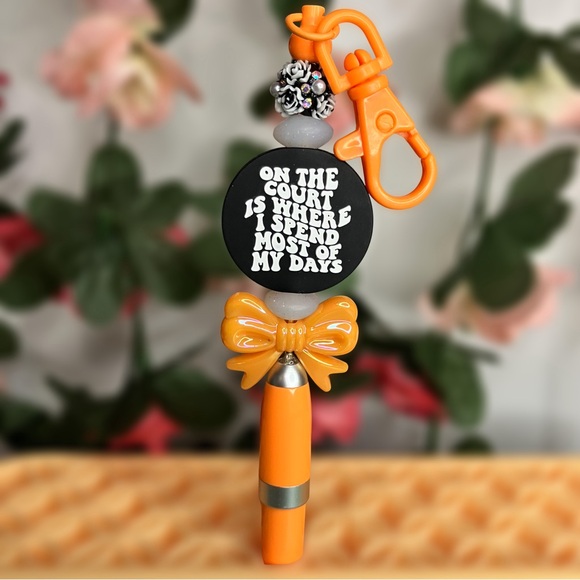 Orange Basketball Handmade Beaded Keychain Pen - Picture 2 of 7